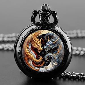 Yin-Yang Dragon 독특한 크리에이티브 쿼츠 포켓 시계, 목걸이 액세서리, 체인 시계, 어린이 기념품, 최고의 선물, 남성