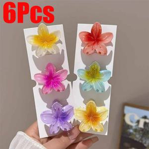 6Pcs 하와이 그라디언트 헤어 클립 꽃 머리 발톱 여성 작은 크기 패션 모자를 쓰고 있죠 머리핀 크랩 자용 헤어 액세서리