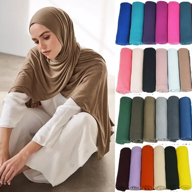 뜨거운 이슬람 패션 여성 소프트 Hijabs 스카프 목도리 일반 코튼 저지 스카프 Turban 여성 긴 Shawls 머리 랩 머리띠 Abaya