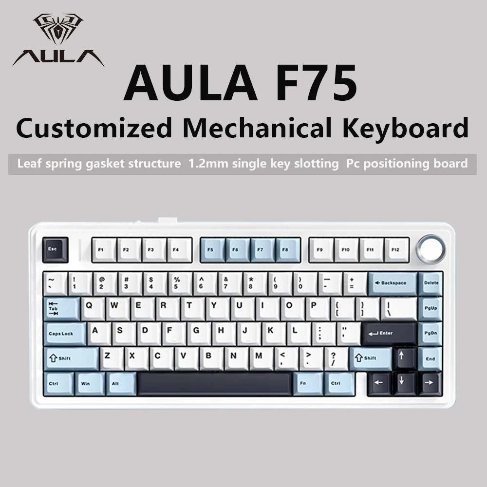AULA F75 2.4G 무선 블루투스 유선 게임용 기계식 키보드, RGB 맞춤형 75% 레이아웃, OEM 프로파일 개스킷 구조