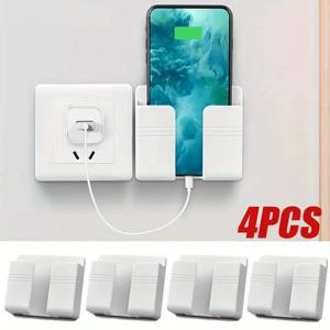 4Pcs 벽 마운트 스토리지 박스 다기능 펀치 무료 주최자 TV 원격 제어 DIY 휴대 전화 플러그 충전 홀더