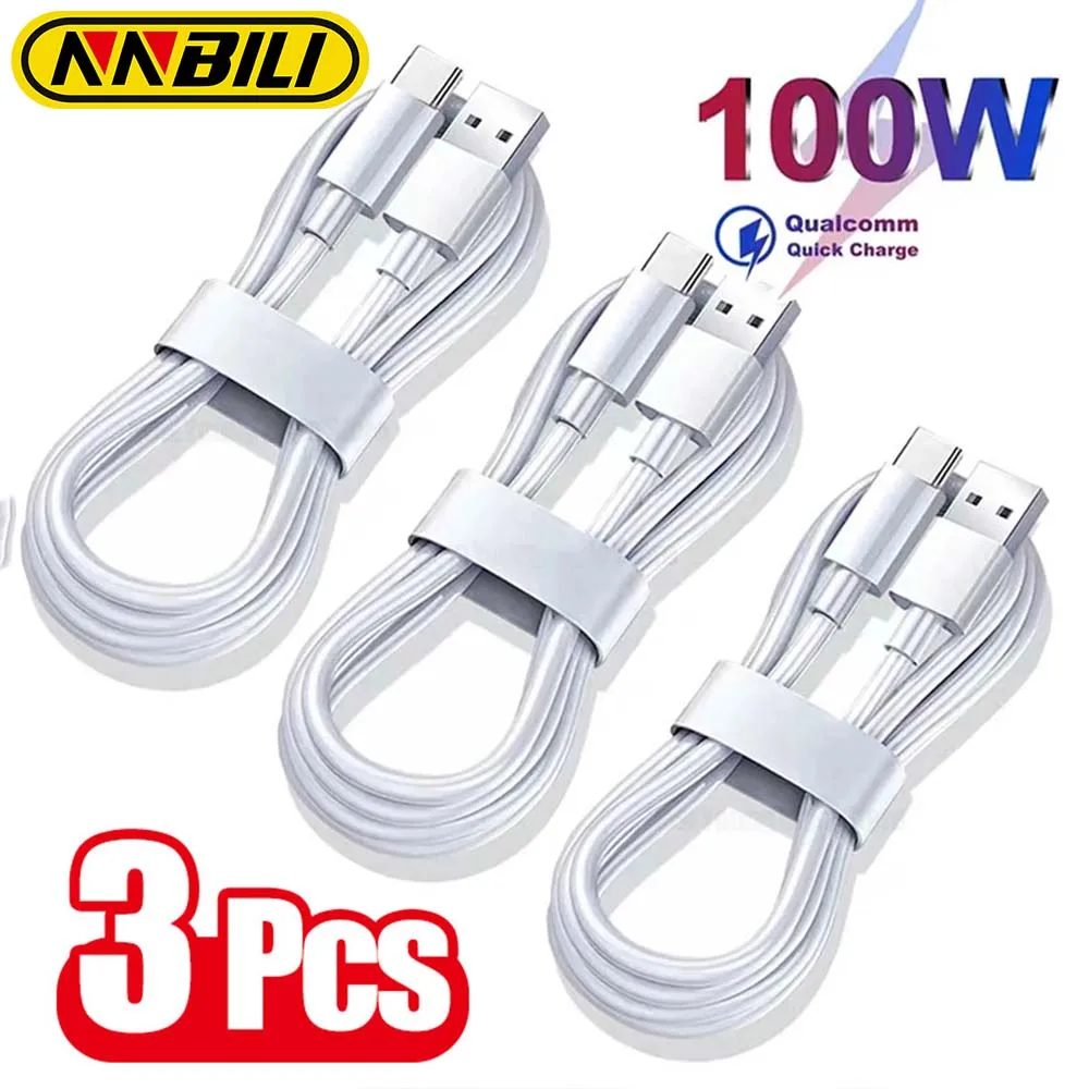 NNBILI 1-3PCS 10A 100W 유형 C 화웨이 OPPO vivo iQoo 빠른 Charing USB C 케이블 용 초고속 충전 케이블 데이터 코드
