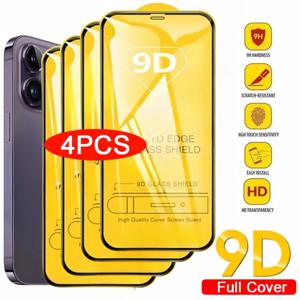 아이폰 17 16 15 14 Pro Max 16 15 Plus, 아이폰 13 12 11 Pro X XR XS Max 용 4PCS 9D 풀커버 강화유리 액정 보호필름