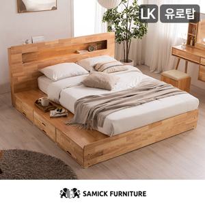 포텐 LED 4단 수납 원목 침대 라텍스 유로탑 독립스프링 매트리스-라지킹