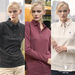 [US POLO ASSN.]23FW 코튼 블렌디드 기모 폴로 티셔츠 여성 3종