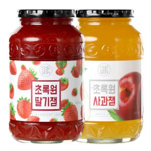 총2개 초록원 딸기잼 1kg+사과잼 1kg 쨈 토스트 시럽 케잌 스프레드 카페 사과쨈 맛있는딸기쨈  딸기쨈 빵