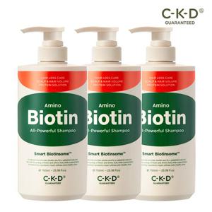 [대용량X3]CKD 아미노비오틴 올파워풀 샴푸 750ml 3개 세트/탈모 증상 완화 기능성 + 두피 볼륨감