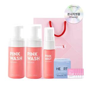 [선물세트] 질경이 퍼퓸 여성청결제 핑크폼 100ml x2개+핑크 미스트 20ml+팬티라이너(20개입)+젤샘플 x5개+선물쇼핑백