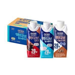 하이뮨 프로틴 밸런스 액티브 3종 250mlx18입 (밀크쉐이크 ZERO/딥초코 ZERO/더블샷커피 ZERO)