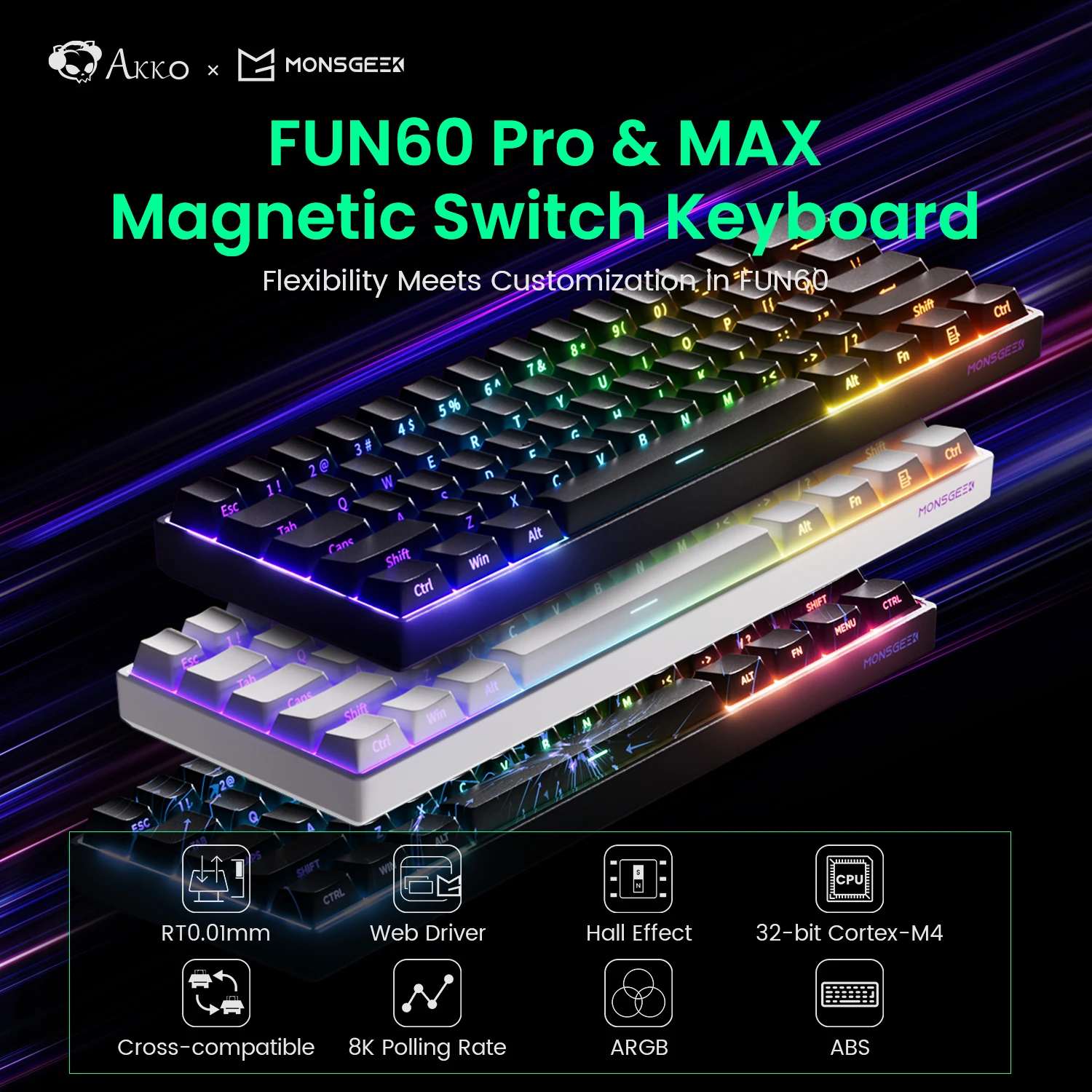 Akko MonsGeek FUN60 PRO&MAX HE 기계식 키보드 마그네틱 스위치 60% 무선 게임용 키보드 신속한 트리거 8K 맞춤형 키보드