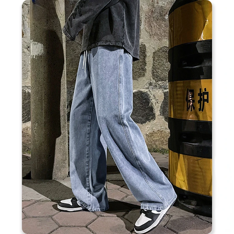 2024 남성용 힙합 헐렁한 청바지 streetwear 오버 사이즈 와이드 레그 팬츠-드레이프 루즈 피트 캐주얼 바지 고품질 무료 배송