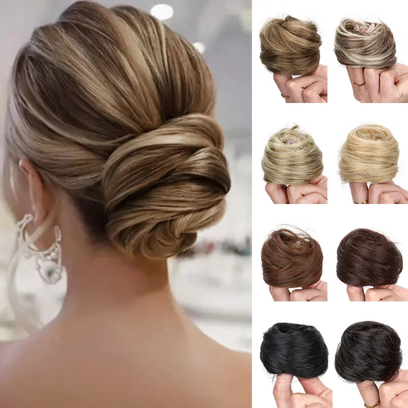 합성 탄성 지저분한 롤빵 헤어 피스 곱슬 Scrunchie 검은 금발 갈색 Chignon 밴드 Updo 도넛 여성용 가짜 머리