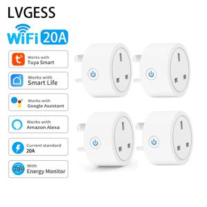 20A Tuya 스마트 소켓 WiFi 영국 플러그 3핀 어댑터 홈 Alexa 음성 제어 에너지 모니터링 타이머 기능 전원 콘센트 세트