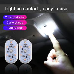1pcs 미니 USB 유형 C 충전 LED 야간 조명 6/8 SMD 터치 센서 자동차 분위기 램프 옷장 서랍 주방 감지 벽 조명