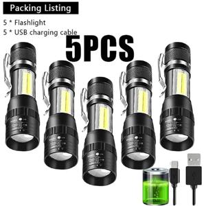 미니 LED 충전식 손전등 COB + XPE 줌이 가능한 토치 3 모드 내장 배터리 손전등 야외 캠핑 비상 랜턴
