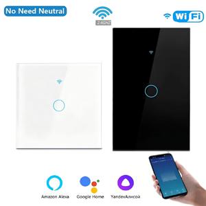 투야 미국/유럽 WiFi 스마트 벽 스위치 RF433 1/2/3 갱 중성선 불필요 터치 센서 LED 조명 스위치 스마트 홈 Alexa Google Home