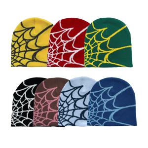 남녀공용 스파이더 웹 프린트 니트 모자, 따뜻한 야외 풀오버 모자 개성 비니 모자