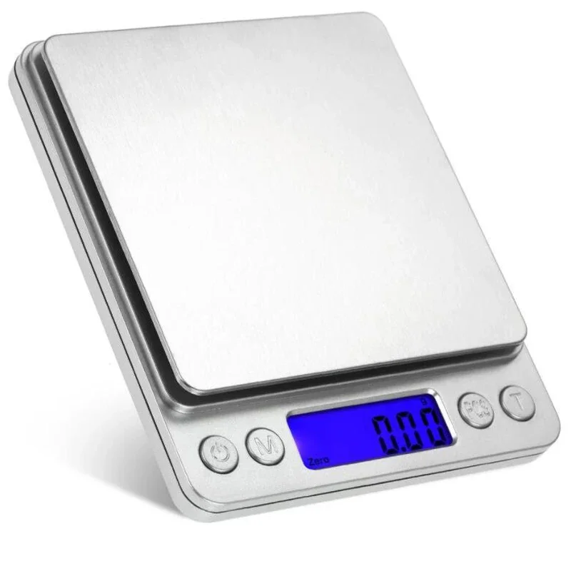 포켓 케이스 디지털 저울 전자 무게 저울 3kg 0.1g / 500g 0.01g 보석 저울 식품 주방 저울 실버 2 트레이 포함