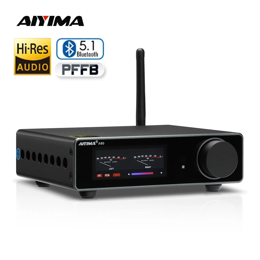 AIYIMA A80 TPA3255 DAC 블루투스 PFFB 스테레오 전력 증폭기, 300W x 2 클래스 D 2.0 HiRes 디지털 앰프, RCA TRS OPT COA USB 입력 포함