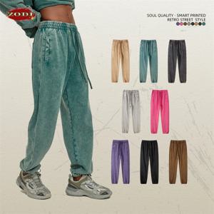 ZODF 레트로 가을 겨울 남성 바틱 씻어 코튼 트레이닝 복 남여 느슨한 무거운 무게 420gsm 솔리드 조깅 바지 HY0666