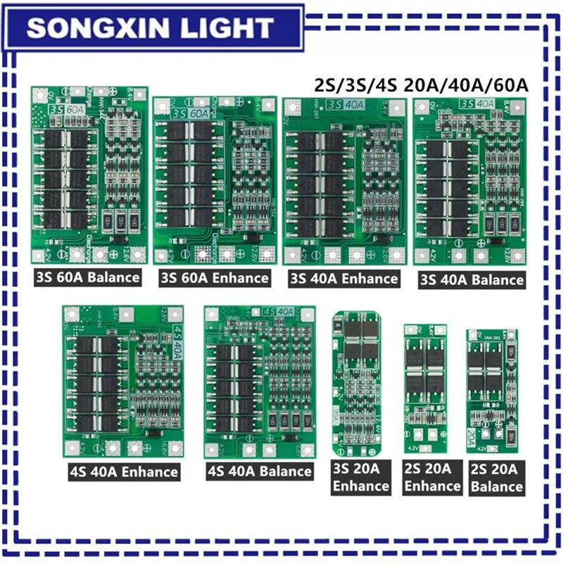 3S/4S 40A 60A 리튬 이온 리튬 배터리 충전기 보호 보드 드릴 모터 용 18650 BMS 11.1V 12.6V/14.8V 16.8V 강화/균형