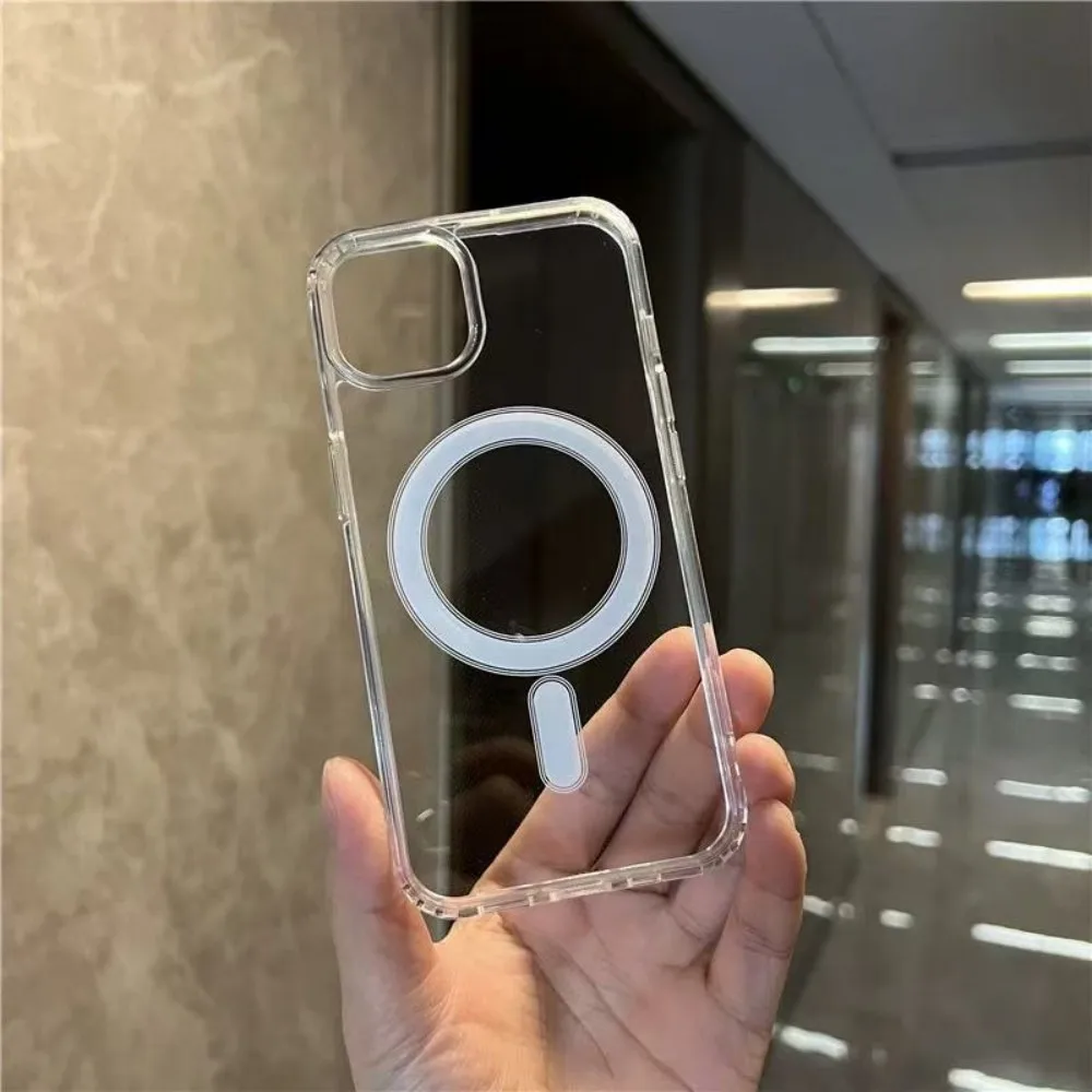 iPhone 16 15 14 13 12 11 Pro Max XS XR 8 Plus Magsafe 자기 무선 충전 케이스 용 투명 자기 원형 전화 케이스