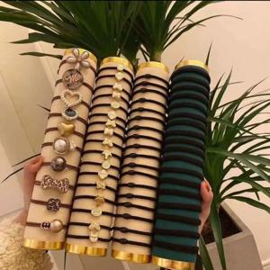 60 PCS 심플 다크 컬러 헤어 넥타이 높은 탄성 가죽 밴드 헤어 밴드 헤드 밴드 헤어 액세서리 솜털 슈트