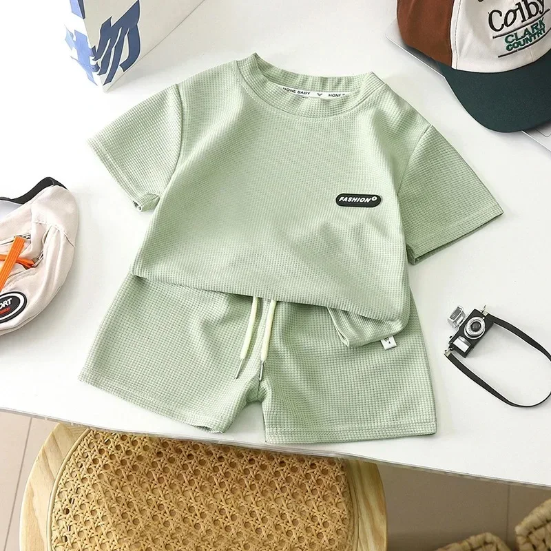 2Pcs 패션 어린이 짧은 소매 반바지 세트 여름 어린이 옷 소년 소녀 아기 면화 티 바지 복장 Soild Color Tracksuits