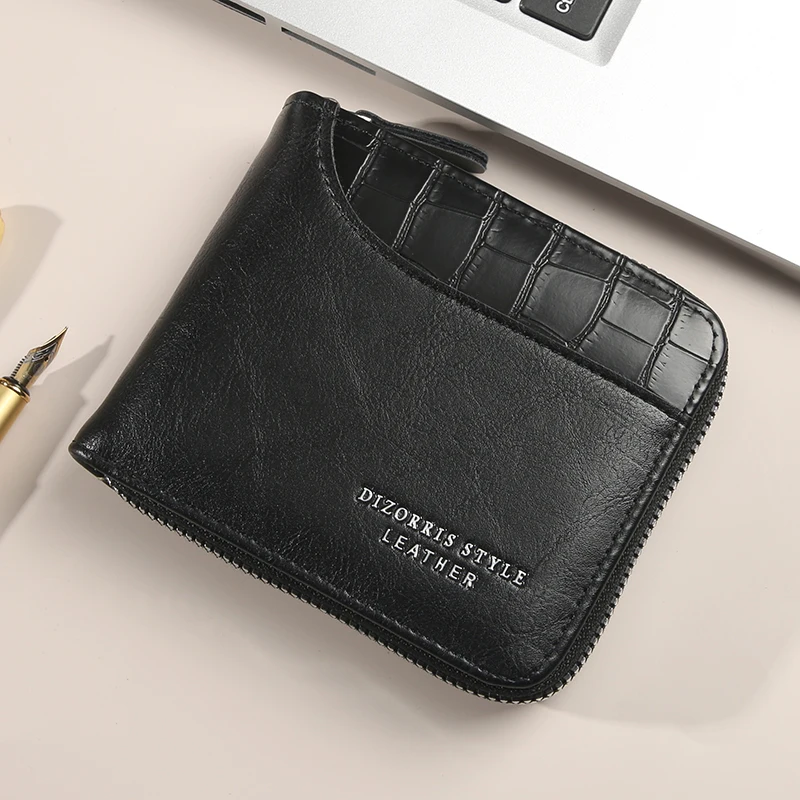 남성용 짧은 지갑 스플 라이스 스톤 패턴 대용량 3단 가방 지퍼 동전 지갑 멀티 카드 머니 클립