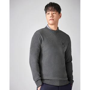 헤지스 골프 24SS 클리어런스ESSENTIAL 그레이 홑겹 라운드 니트 HUSW4A211G2
