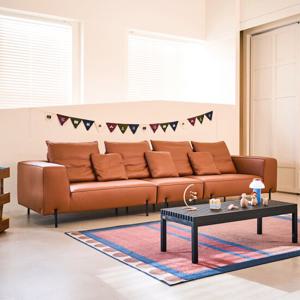 [룸스프레이 증정][다우닝] 포네 4인 와이드 모듈 전체 내추럴가죽 소파