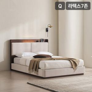삼익가구 로우트 LED조명 패브릭 원목 침대(SB 라텍스 7존 독립스프링 매트리스-퀸)