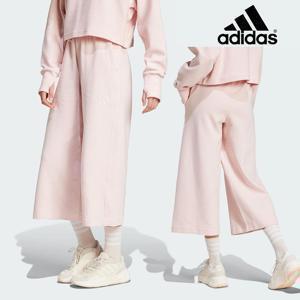 아디다스 바지 여성 리브 와이드 레그 크롭 팬츠 핑크
