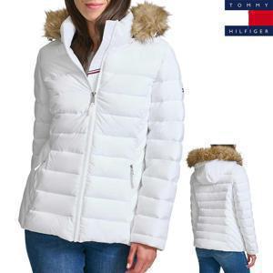타미힐피거 여성 트림드 숏 푸퍼 패딩자켓 화이트