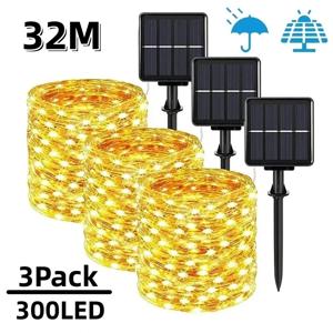 7m/12m/22m/32m LED 태양 빛 야외 정원 요정 문자열 빛 Led 반짝임 방수 램프 크리스마스 파티오 트리 파티
