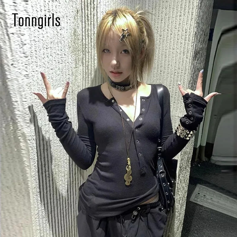 Tonngirls Y2k 일본 T 셔츠 여성 레이스 긴 소매 인쇄 그래픽 탑 streetwear American Retro 90s 자르기 탑 가을 티셔츠