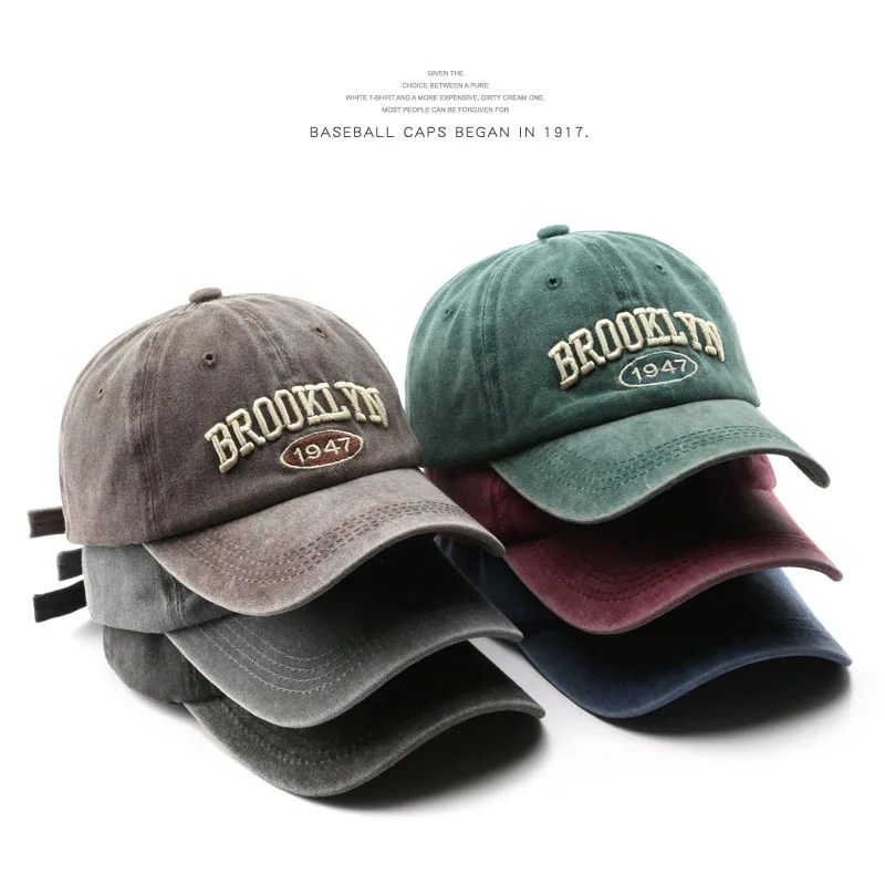 레트로 브루클린 편지 자수 야구 모자 봄 여름 남성 여성 면화 조절 캐주얼 모자 힙합 streetwear 태양 모자