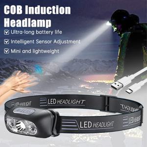 휴대용 LED 센서 헤드램프, USB 충전식 헤드 손전등, 야외 캠핑 낚시 비상 랜턴