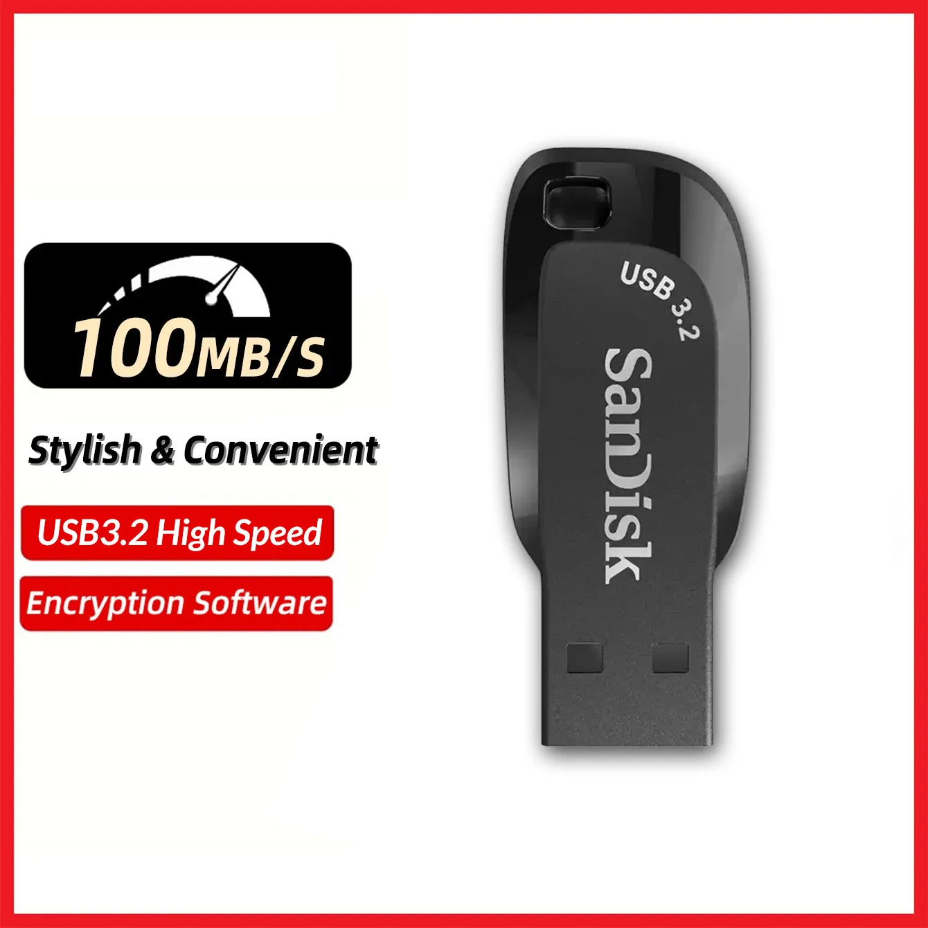 샌디스크 USB 3.2 64GB USB 플래시 드라이브 CZ410 펜 드라이브 메모리 스틱 블랙 U 디스크 미니 펜드라이브 블랙 외장 스토리지 (노트북용)