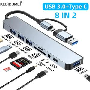 USB 3.0 유형 C 어댑터 도킹 Ststion USB 2.0 포트 TF SD 카드 리더기 Macbook Pro 컴퓨터용 오디오 출력 멀티 허브 분배기