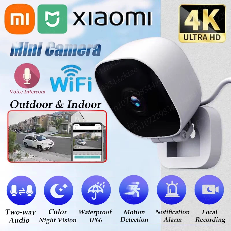 Xiaomi 4K 미니 보안 카메라 풀 컬러 나이트 비전 WiFi 모니터 IP65 방수 모션 감지 감시 2 웨이 오디오