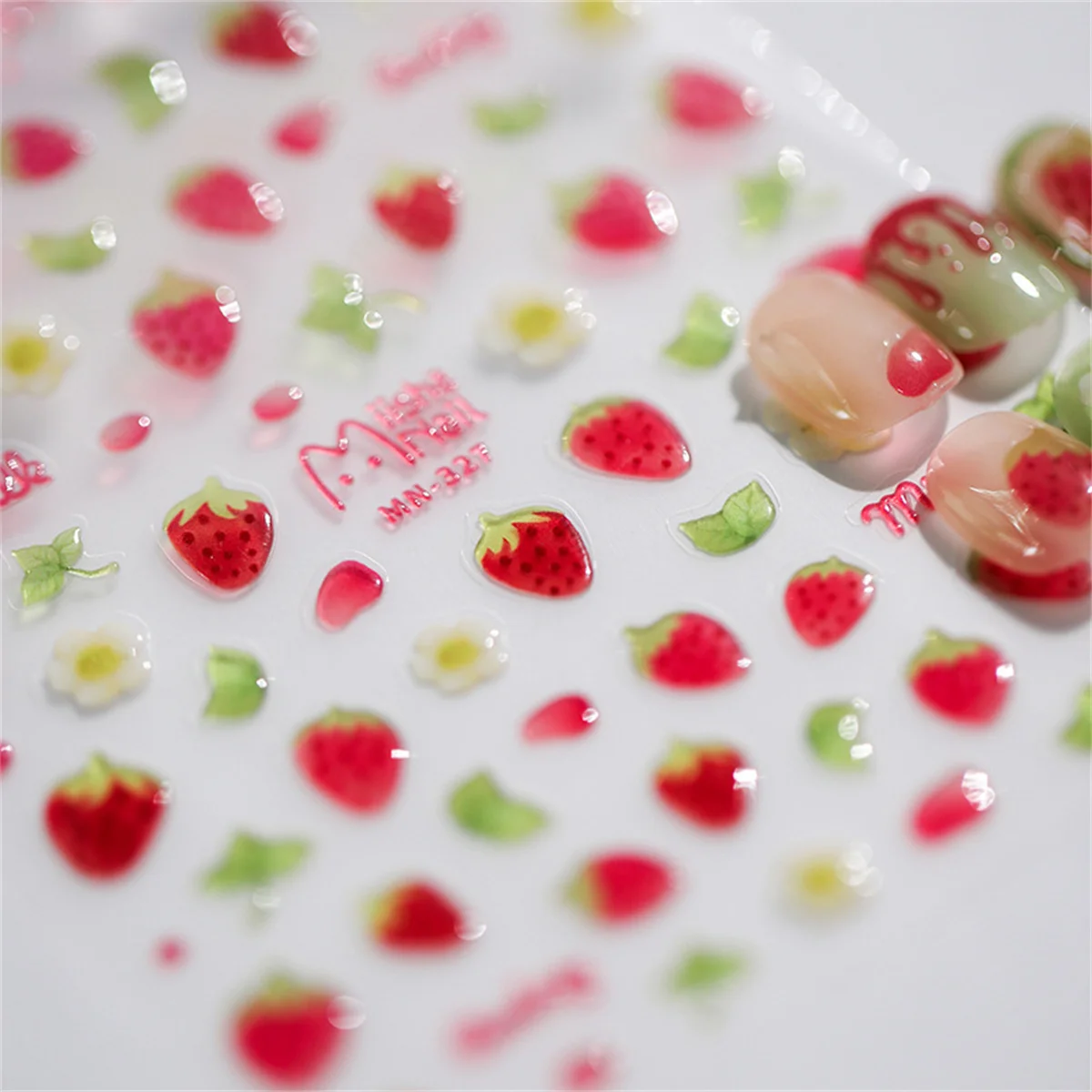 1pcs 5D Kawaii 젤리 딸기 네일 아트 스티커 패션 만화 과일 네일 전송 슬라이더 데칼 DIY 장식 액세서리