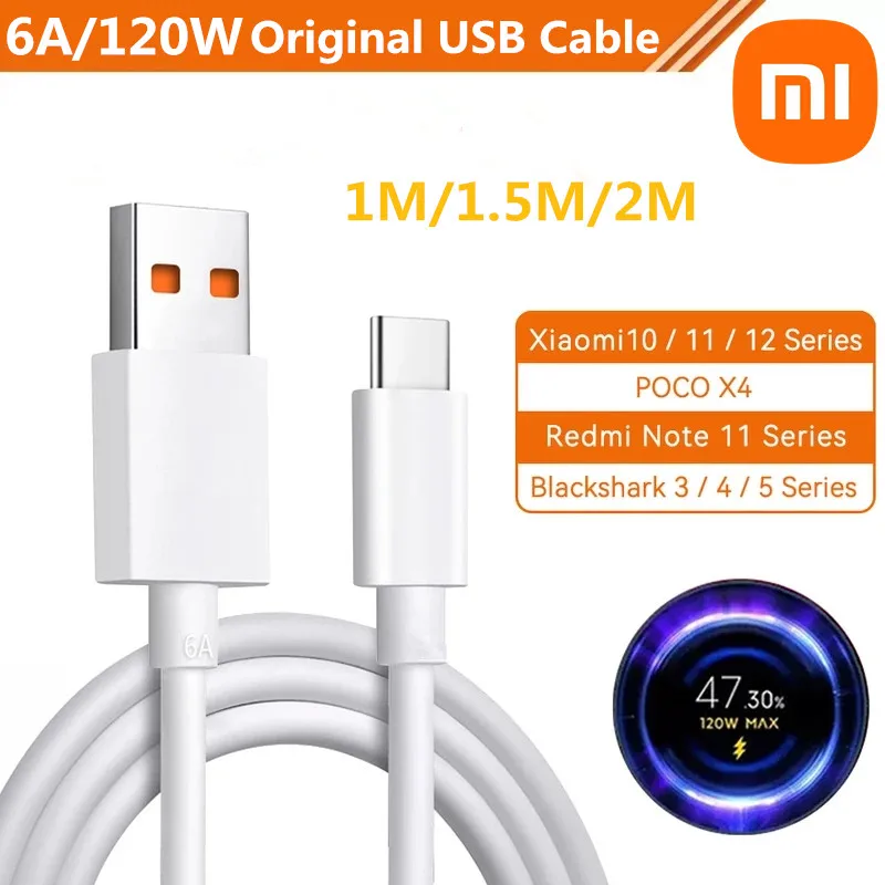 샤오미 USB C 타입 초고속 충전 케이블, 샤오미 미 13 12 프로 리얼미 POCO 12 터보 고속 충전 데이터 케이블, 6A, 120W
