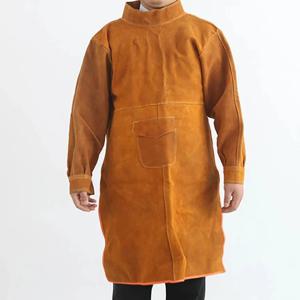 소가죽 용접 의류, 105CM 긴 헤비 듀티 용접 앞치마 슈트, 남성용 슬리브가 있는 화염 및 내마모성 코트
