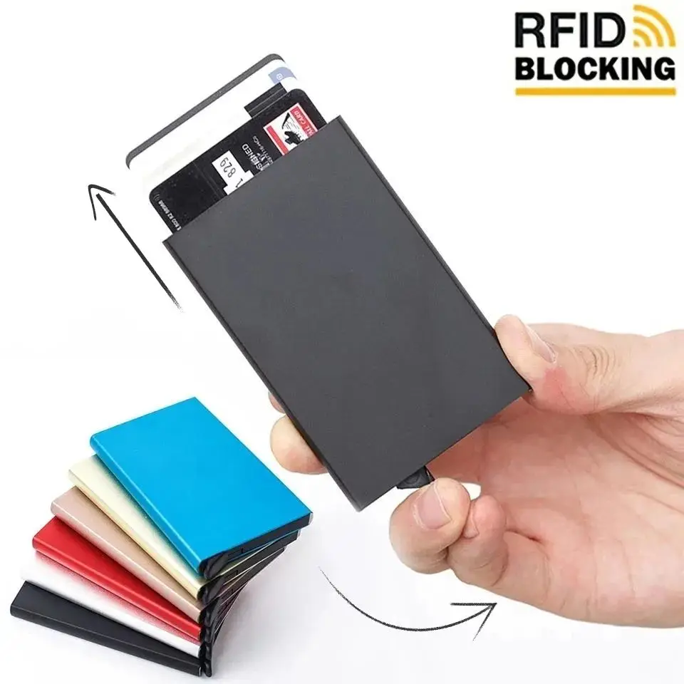 Rfid 스마트 지갑 카드 소지자 금속 얇은 슬림 남성 여성 지갑 팝업 미니멀리스트 지갑 남성용 작은 검은 지갑 Vallet Walets