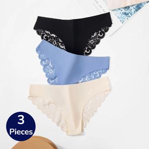 Giczi 3PCS 여성 팬티 세트 달콤한 레이스 여성 속옷 속이 빈 섹시한 란제리 부드러운 실크 새틴 팬티 아늑한 여성 속옷