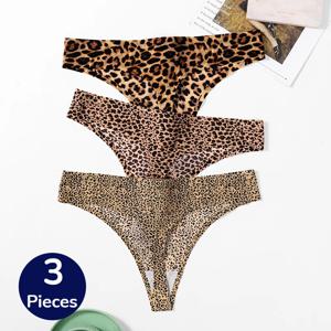 3PCs 여성 팬티 섹시한 원활한 끈 팬티 스포츠 통기성 탄성 T 팬티 여성 표범 인쇄