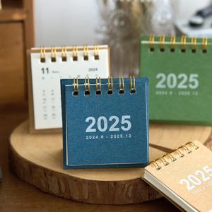 2024-2025 간단한 단색 미니 데스크탑 종이 달력 듀얼 일일 스케줄러 테이블 플래너 연간 어젠다 주최자