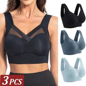3Pcs 여성 스포츠 브래지어 플러스 사이즈 원활한 레이스 브래지어 Bralette Backless 레이디 브래지어 조끼 여성 충격 방지 무선 탑을 수집