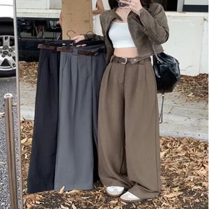하이웨이스트 캐주얼 팬츠 한국 스타일 직선 바지 하이웨이스트 루즈핏 여성 개성 드레이프 캐주얼 바지 캐주얼 팬츠 캐주얼 팬츠